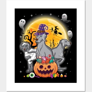 Weimaraner Dog Mummy Witch Moon Ghosts Happy Halloween Thanksgiving Merry Christmas Day Posters and Art